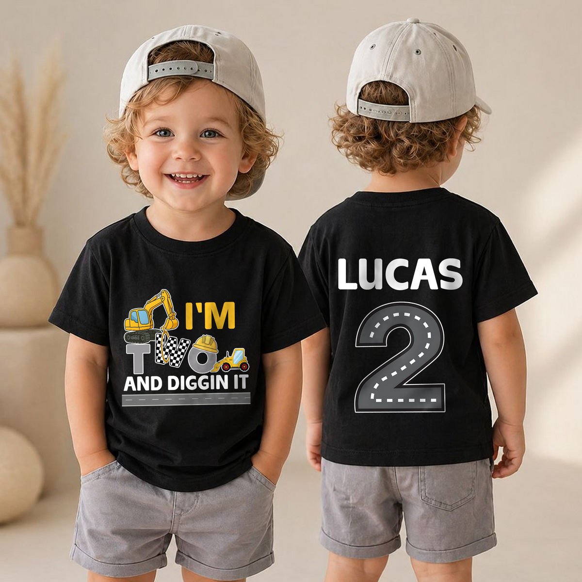 Toddler Personalized Construction 2nd Birthday Shirt, Digging It — product view 4