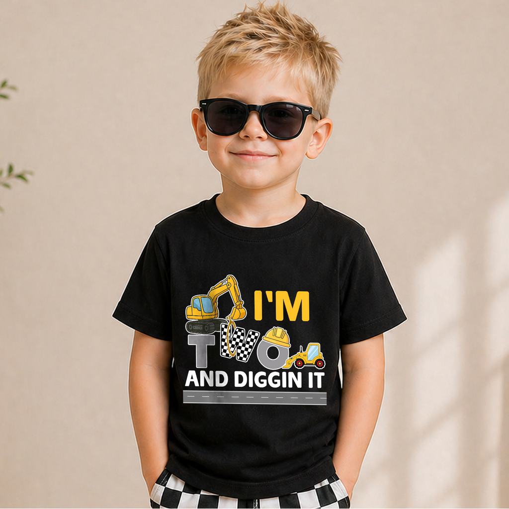 Toddler Personalized Construction 2nd Birthday Shirt, Digging It — product view 5
