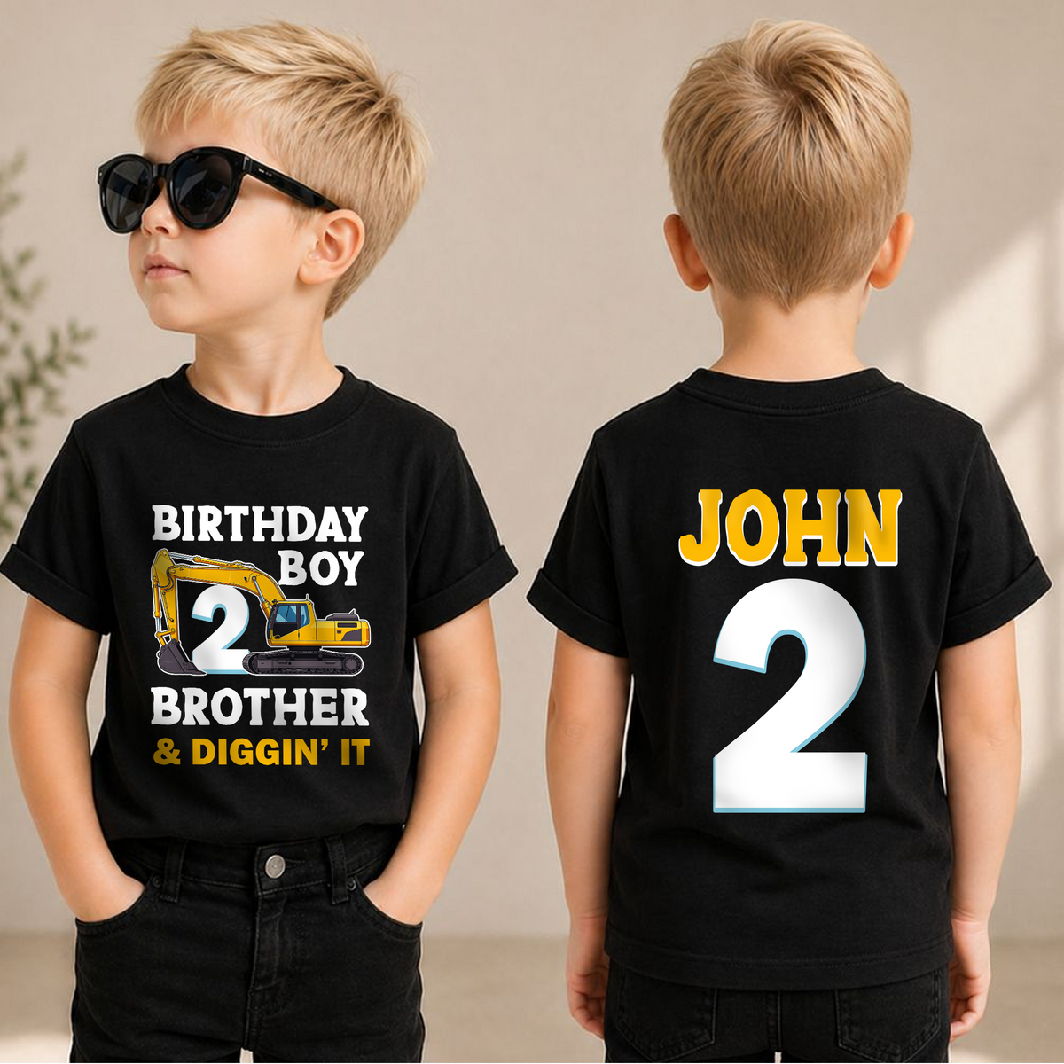 Custom Name Construction Birthday Boy Shirt 2, Digging It — product view 1