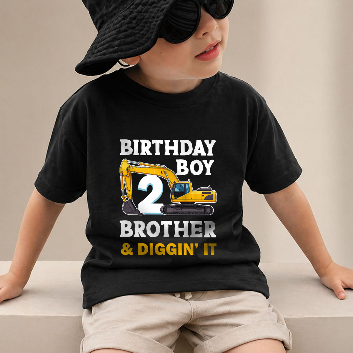 Custom Name Construction Birthday Boy Shirt 2, Digging It — product view 2