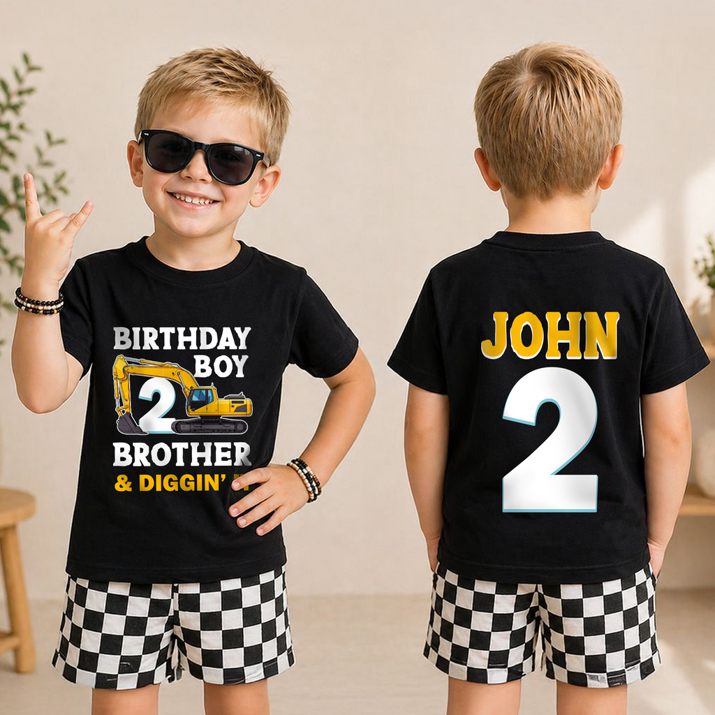 Custom Name Construction Birthday Boy Shirt 2, Digging It — product view 3