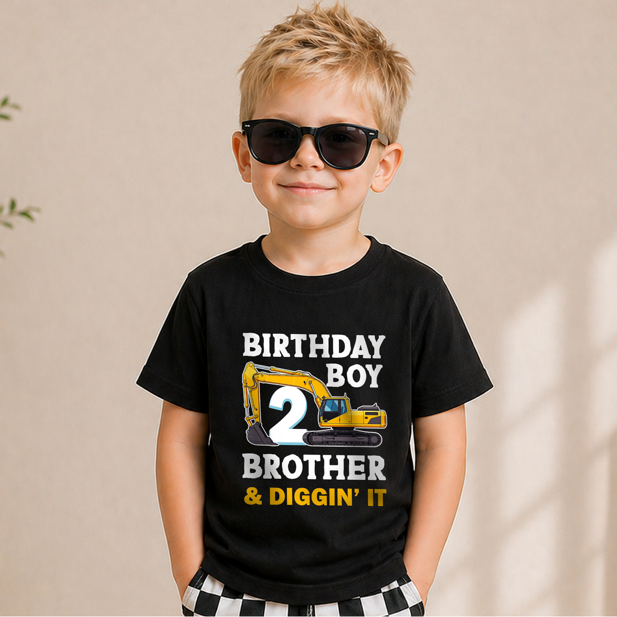 Custom Name Construction Birthday Boy Shirt 2, Digging It — product view 5
