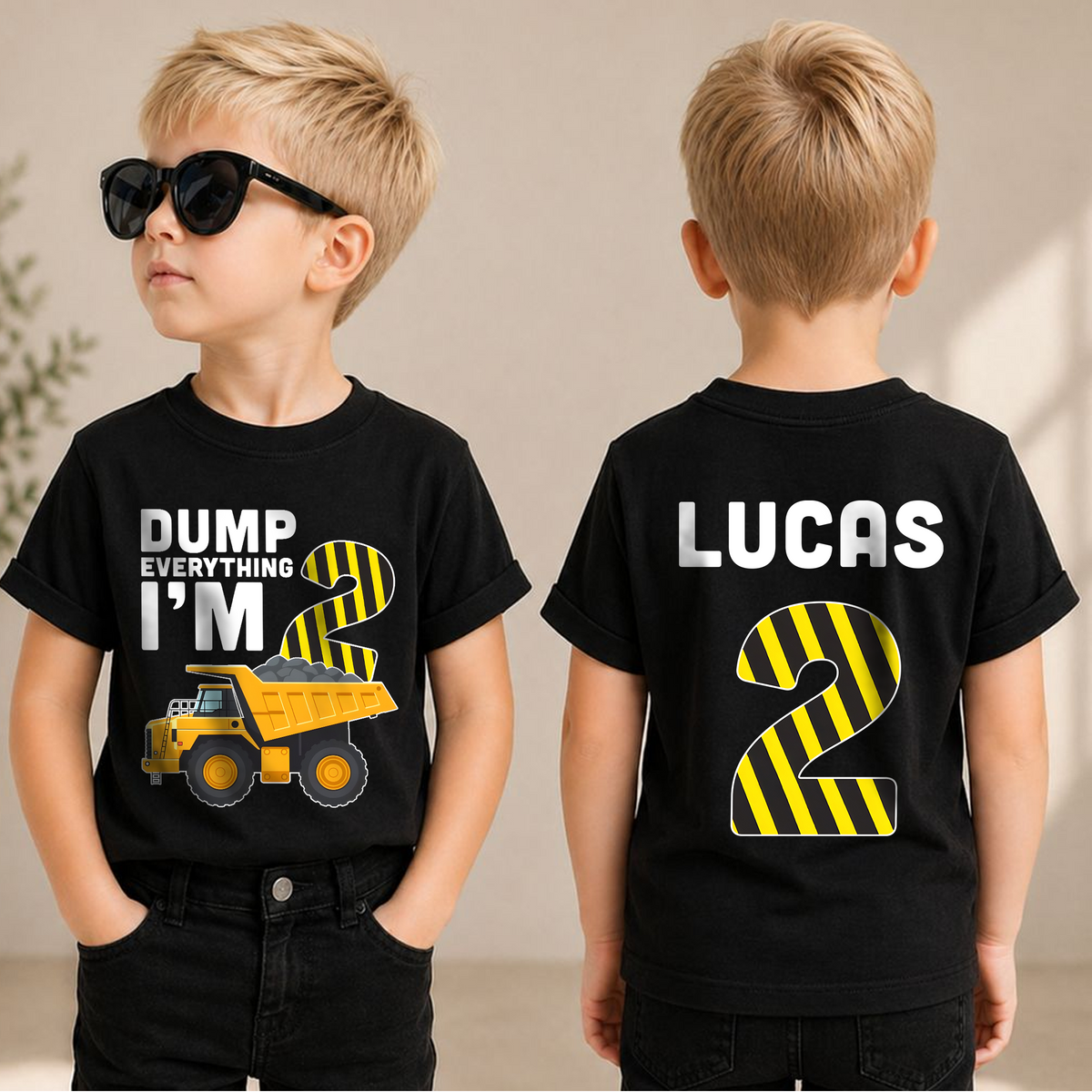 Custom Construction Birthday Boy Shirt 2, Dump Everything I'm 2 — product view 1