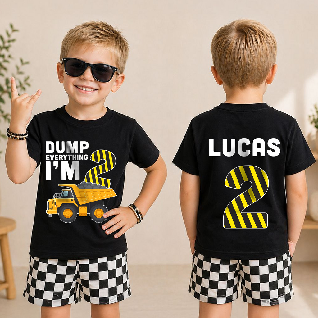 Custom Construction Birthday Boy Shirt 2, Dump Everything I'm 2 — product view 3