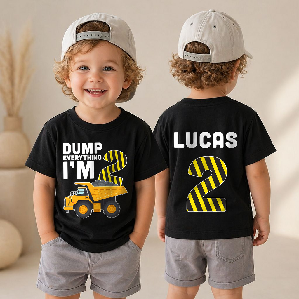 Custom Construction Birthday Boy Shirt 2, Dump Everything I'm 2 — product view 4