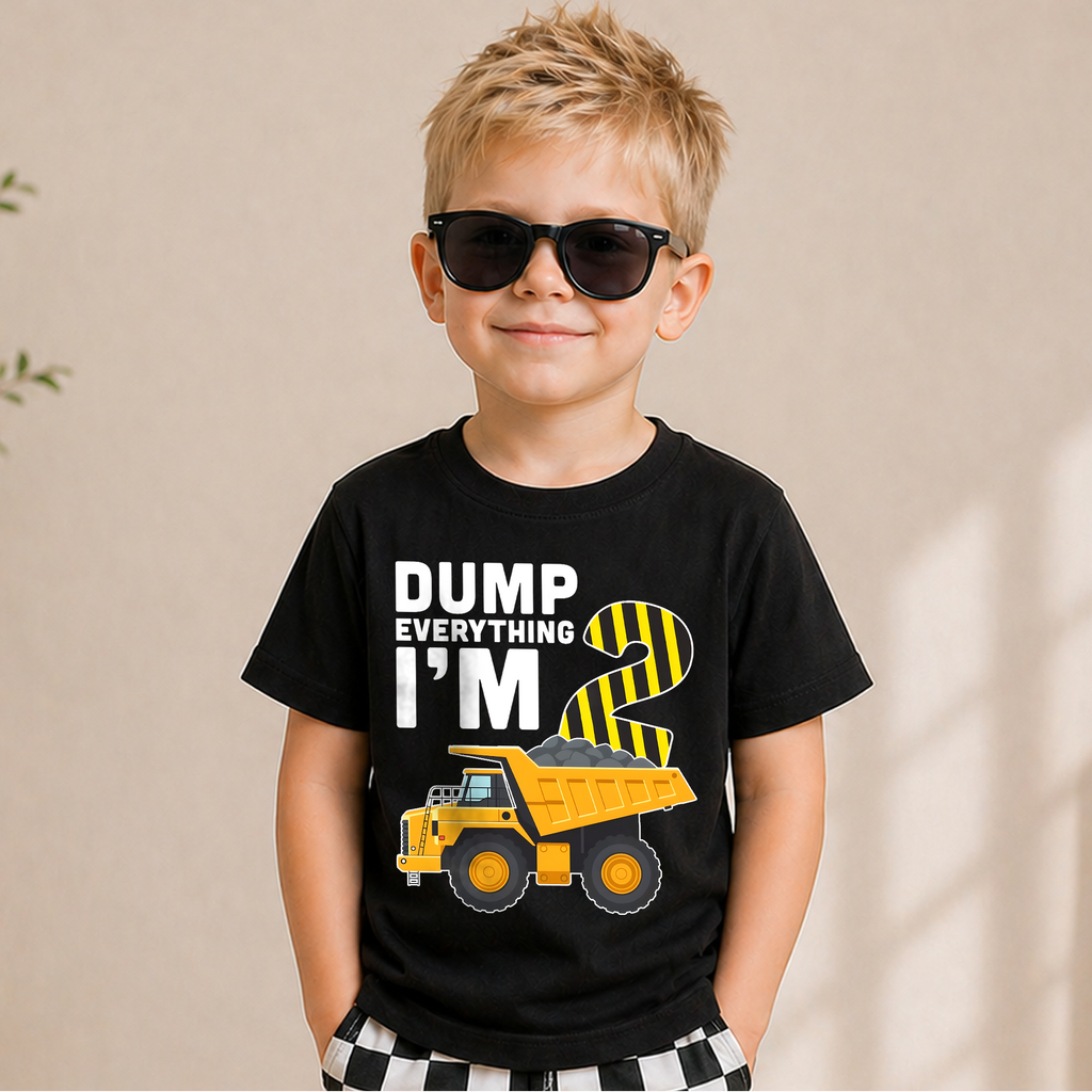 Custom Construction Birthday Boy Shirt 2, Dump Everything I'm 2 — product view 5