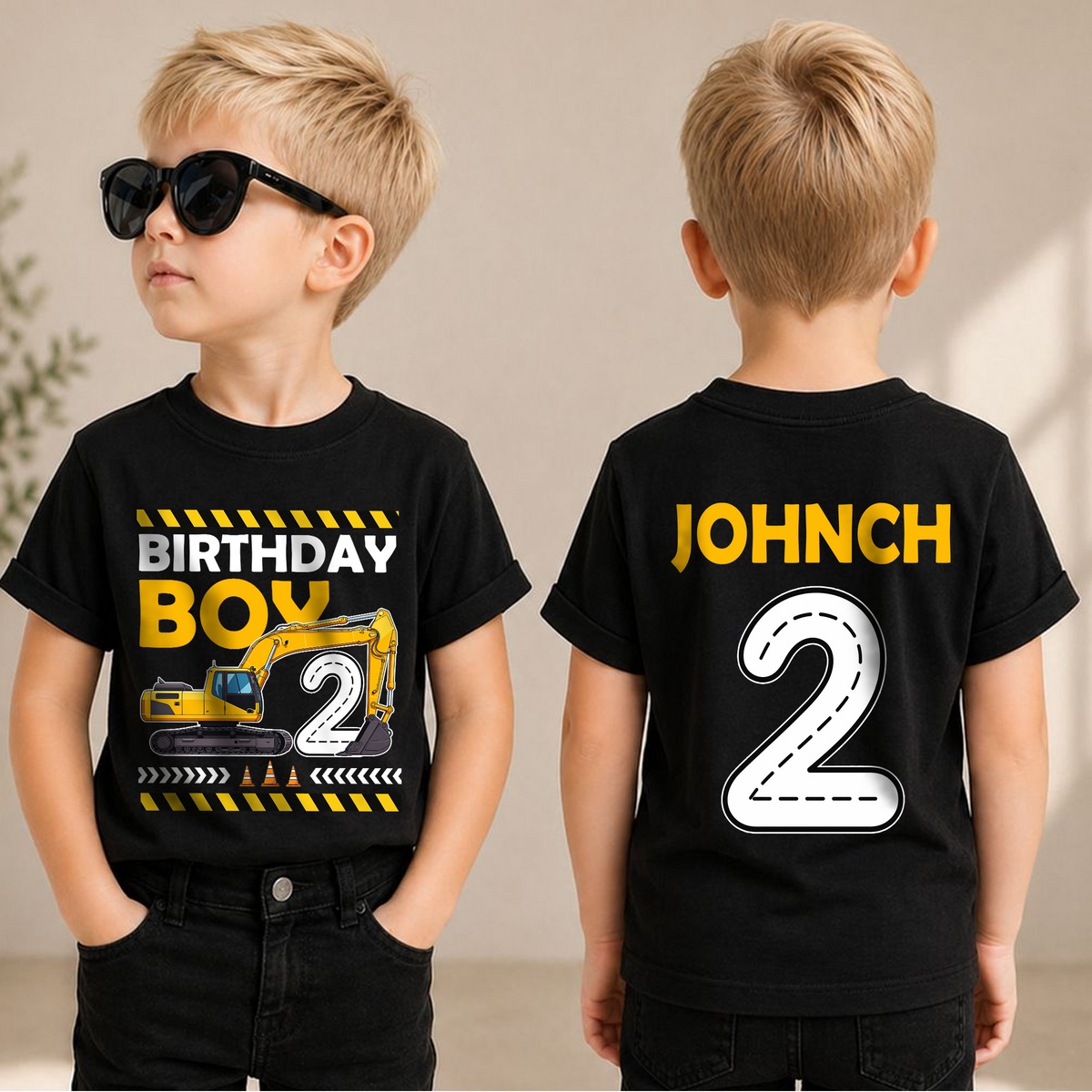 Boys Custom Construction Birthday Boy Shirt 2, Digging It — product view 1