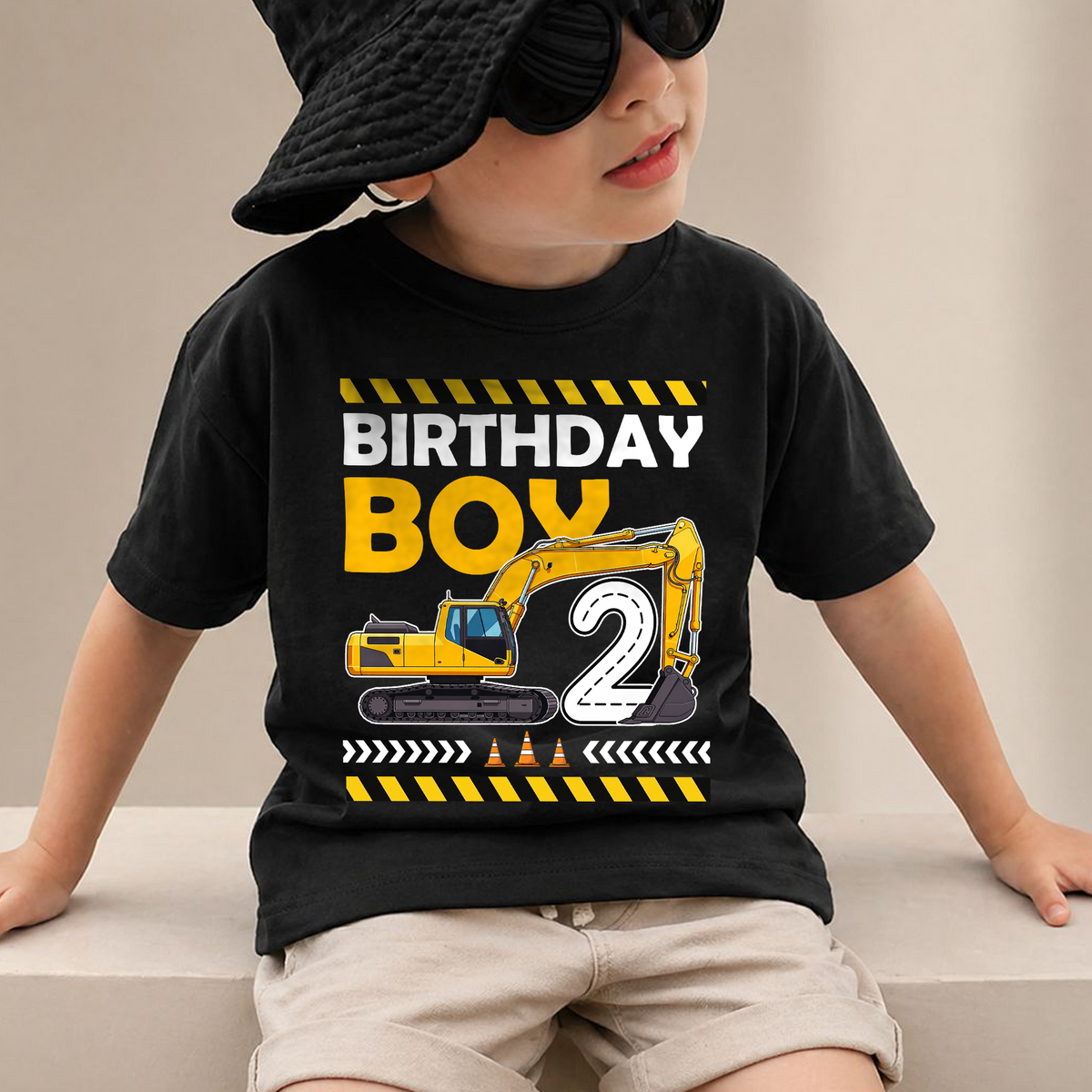 Boys Custom Construction Birthday Boy Shirt 2, Digging It — product view 2