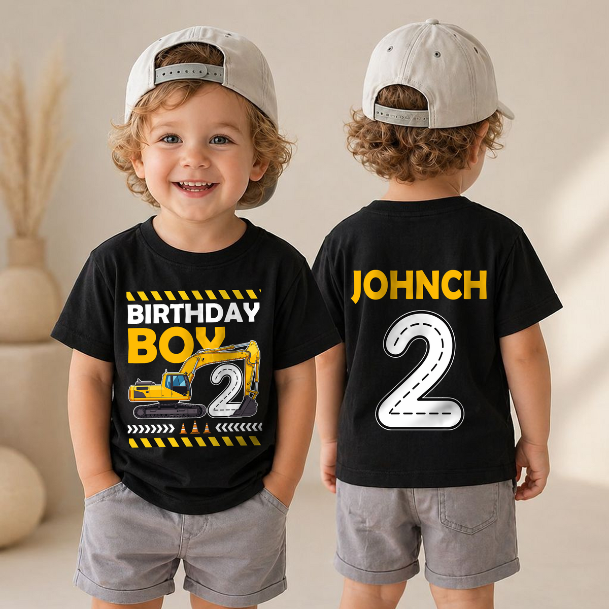 Boys Custom Construction Birthday Boy Shirt 2, Digging It — product view 4