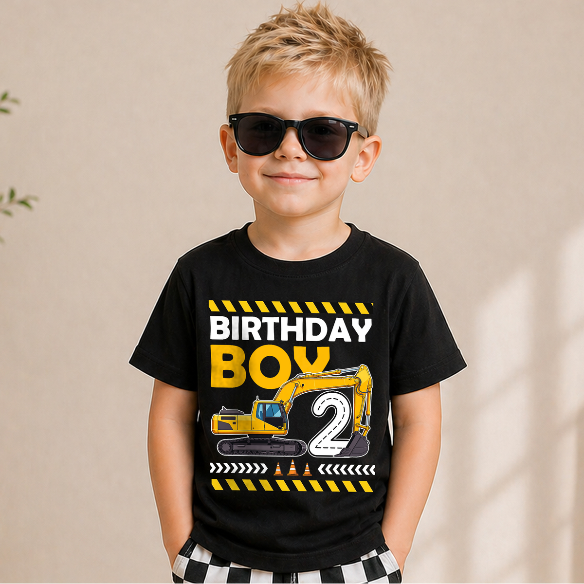 Boys Custom Construction Birthday Boy Shirt 2, Digging It — product view 5