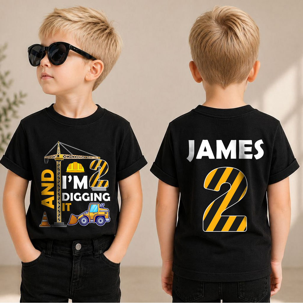 Boys Personalized Construction Birthday Boy Shirt 2, Digging It — product view 1