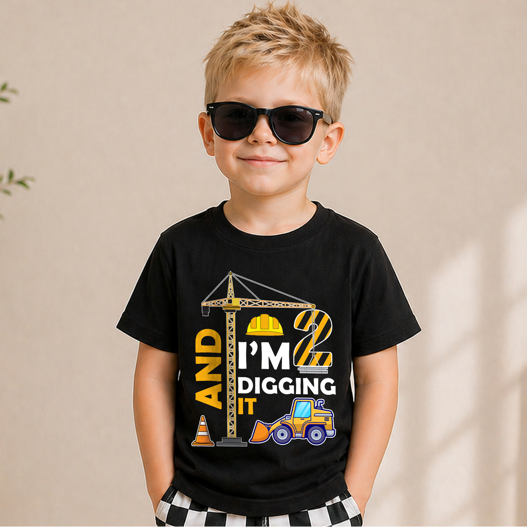 Boys Personalized Construction Birthday Boy Shirt 2, Digging It — product view 5