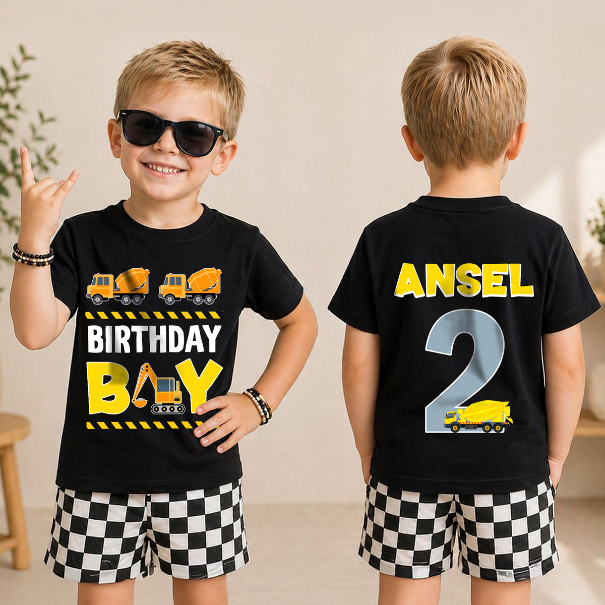 Personalized I'm 2 and Digging It Birthday Outfit Boy, Construction — product view 3