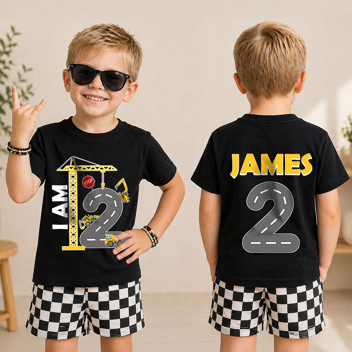 Custom Name I'm 2 and Digging It Birthday Outfit Boy, Construction — product view 3