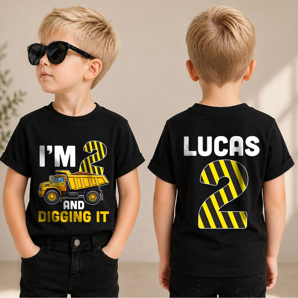 Boys Custom I'm 2 and Digging It Birthday Outfit Boy, Construction — product view 1