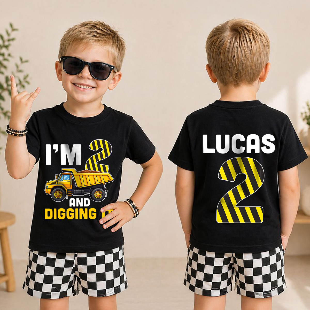 Boys Custom I'm 2 and Digging It Birthday Outfit Boy, Construction — product view 3
