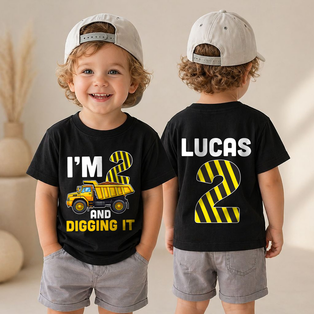 Boys Custom I'm 2 and Digging It Birthday Outfit Boy, Construction — product view 4