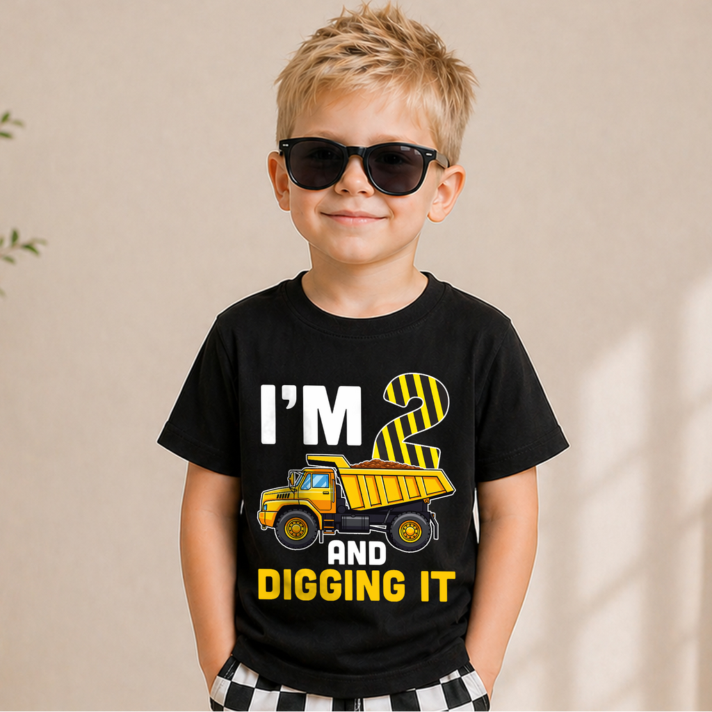 Boys Custom I'm 2 and Digging It Birthday Outfit Boy, Construction — product view 5