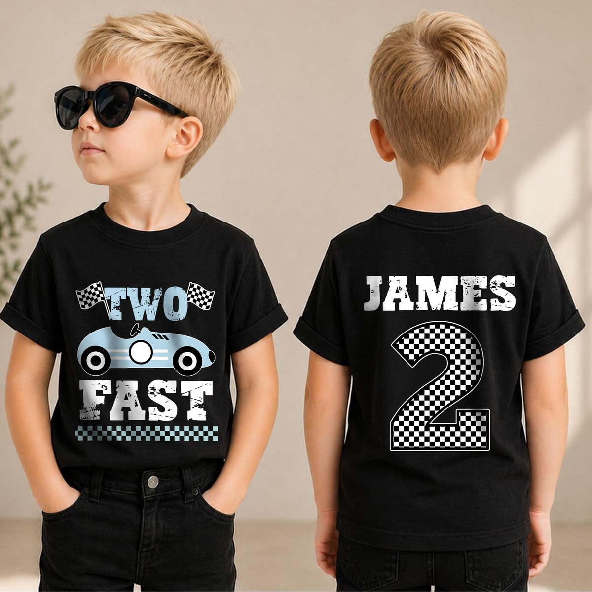 Toddler Personalized TWO FAST Birthday Shirt for Boys — product view 1