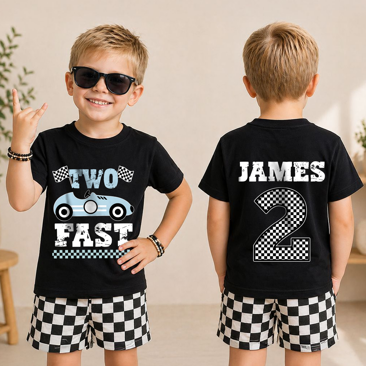 Toddler Personalized TWO FAST Birthday Shirt for Boys — product view 3