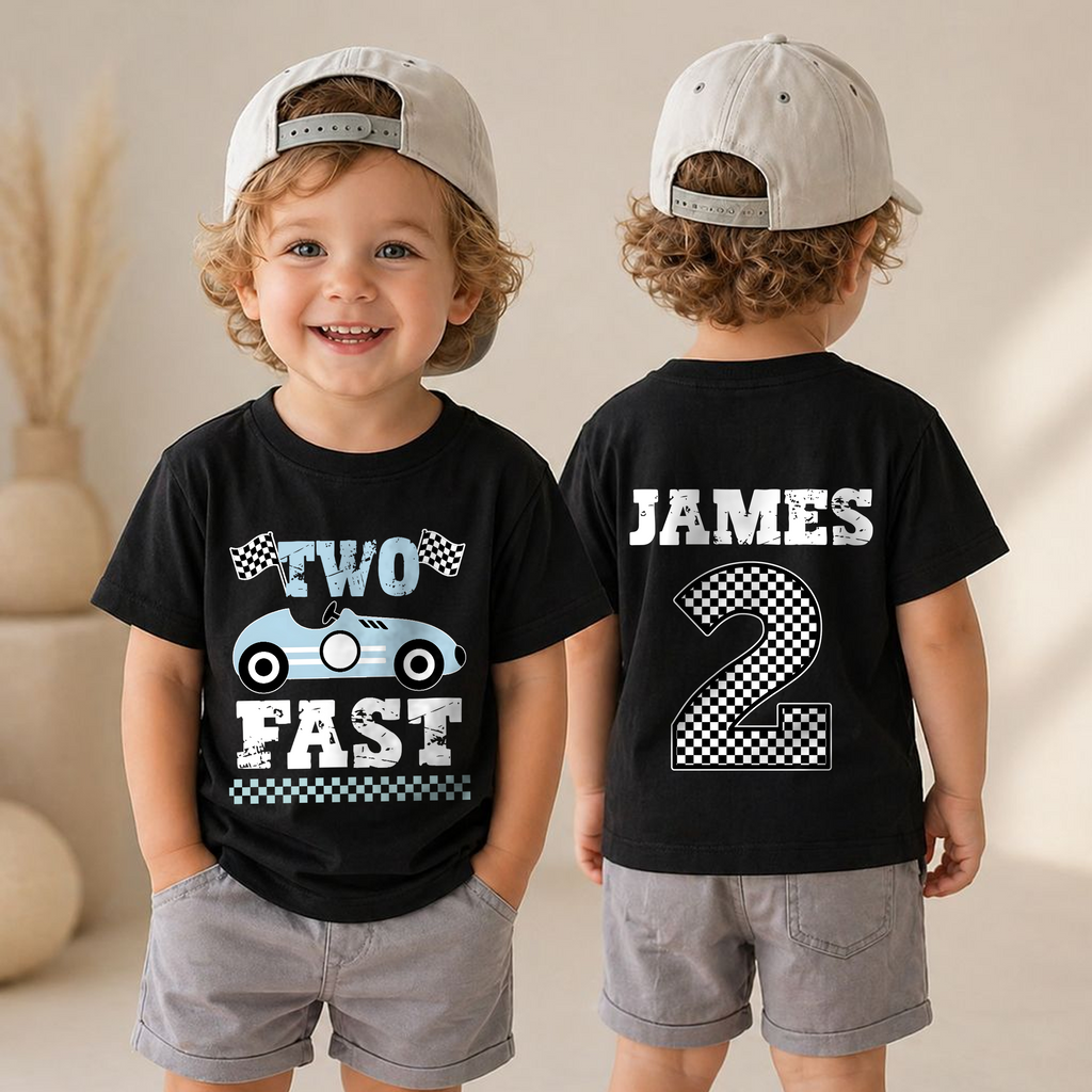 Toddler Personalized TWO FAST Birthday Shirt for Boys — product view 4
