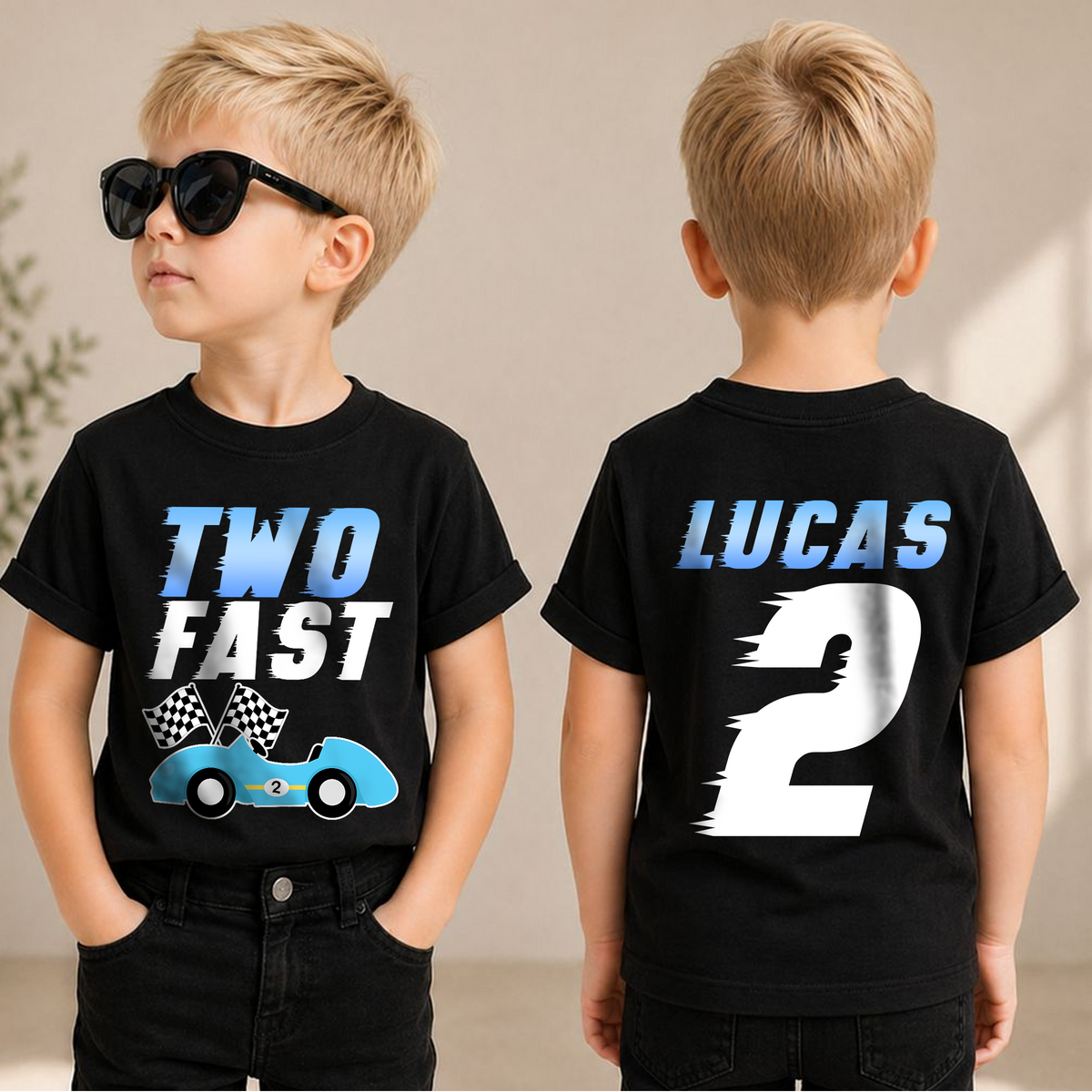 Boys Personalized TWO FAST Birthday Shirt for Boys — product view 1