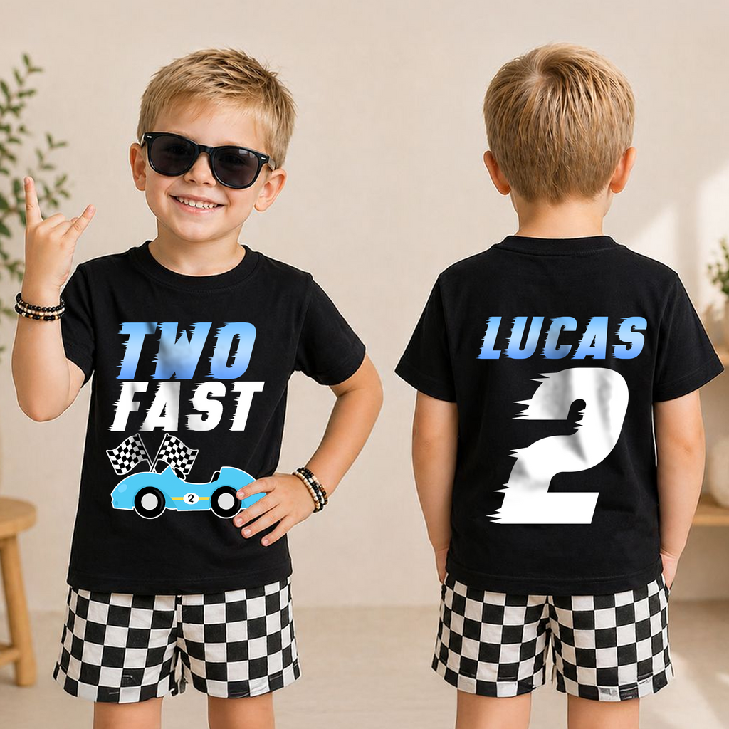 Boys Personalized TWO FAST Birthday Shirt for Boys — product view 3