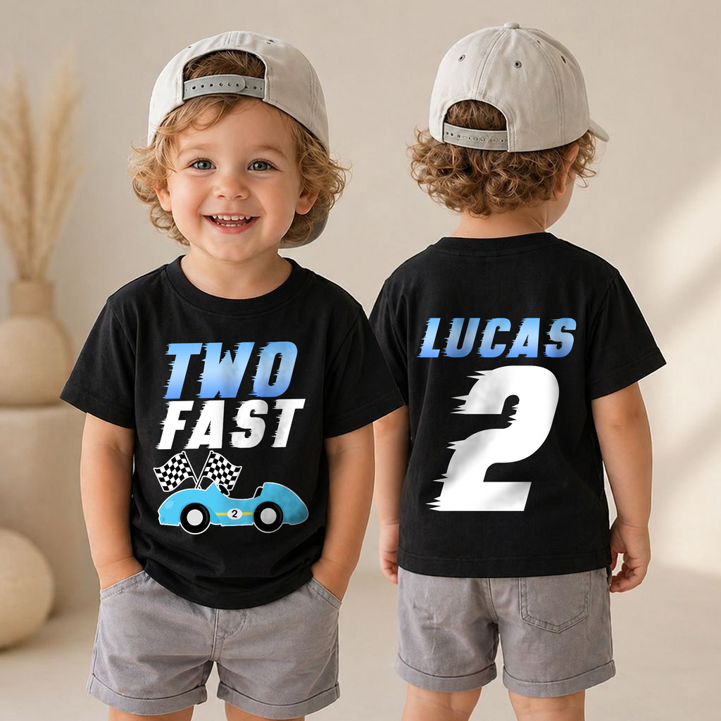 Boys Personalized TWO FAST Birthday Shirt for Boys — product view 4