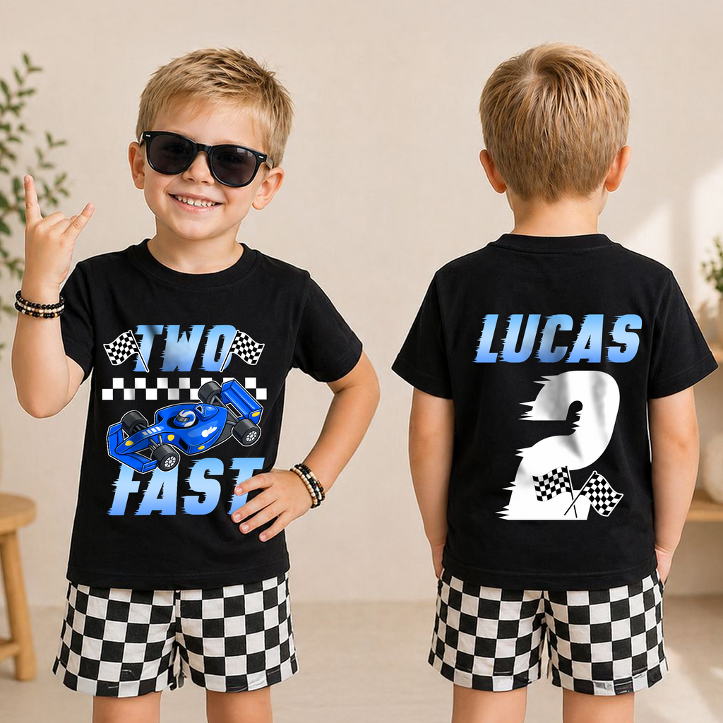 Personalized Racing 2nd Birthday Shirt, TWO FAST — product view 3