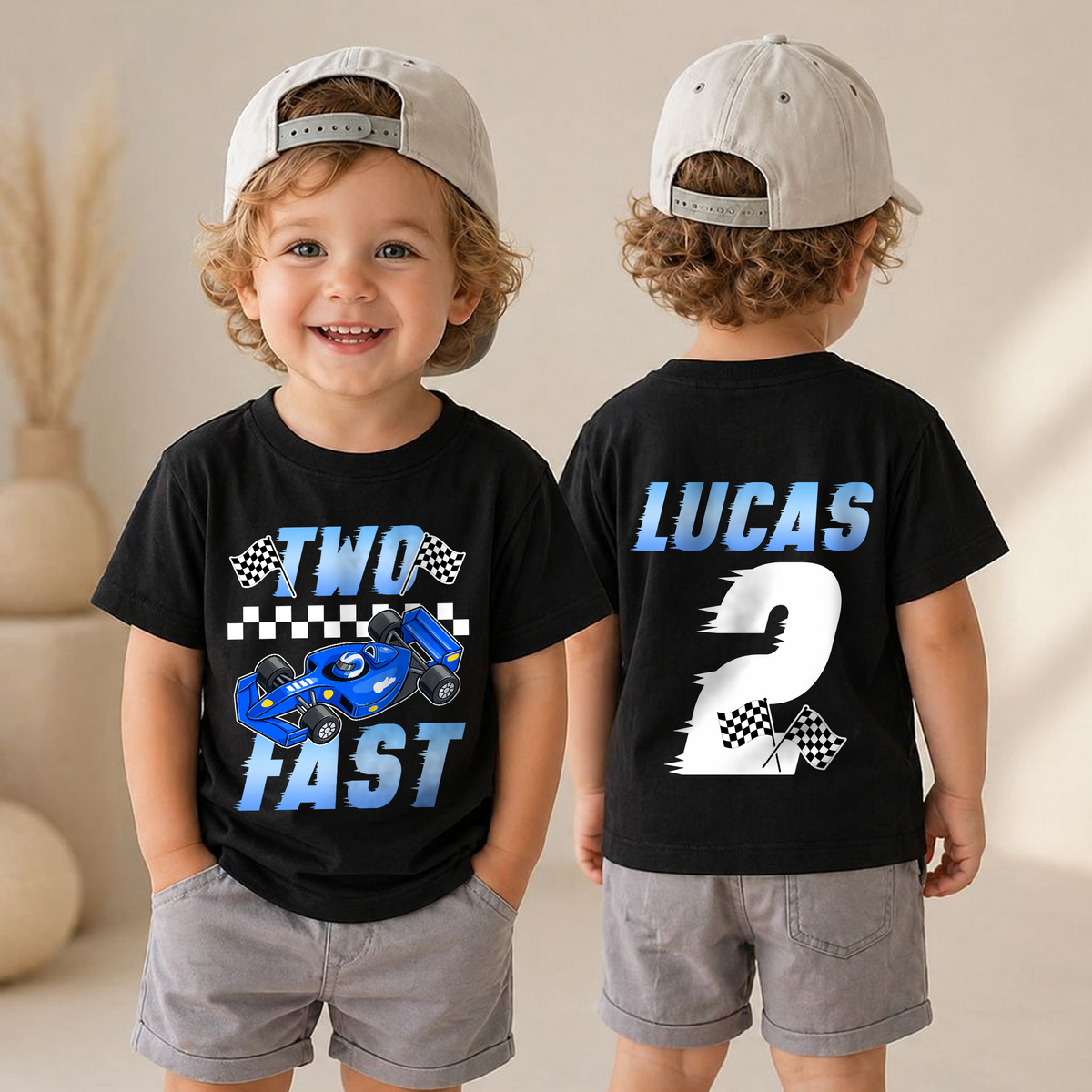 Personalized Racing 2nd Birthday Shirt, TWO FAST — product view 4