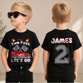 Custom Name Racing 2nd Birthday Shirt, Two Fast Let's Go — product view 1