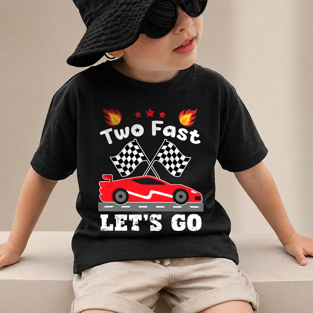 Custom Name Racing 2nd Birthday Shirt, Two Fast Let's Go — product view 2