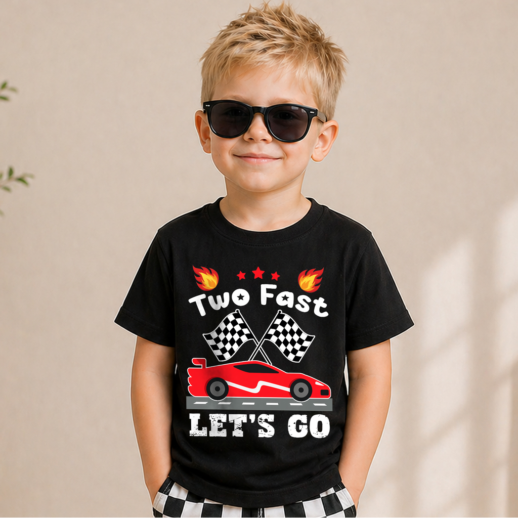 Custom Name Racing 2nd Birthday Shirt, Two Fast Let's Go — product view 5