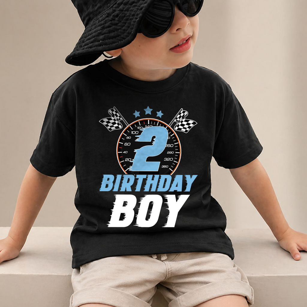 Boys Custom Racing 2nd Birthday Shirt, TWO FAST — product view 2