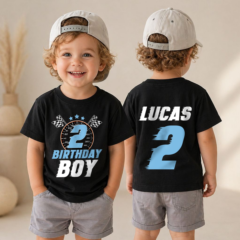 Boys Custom Racing 2nd Birthday Shirt, TWO FAST — product view 4