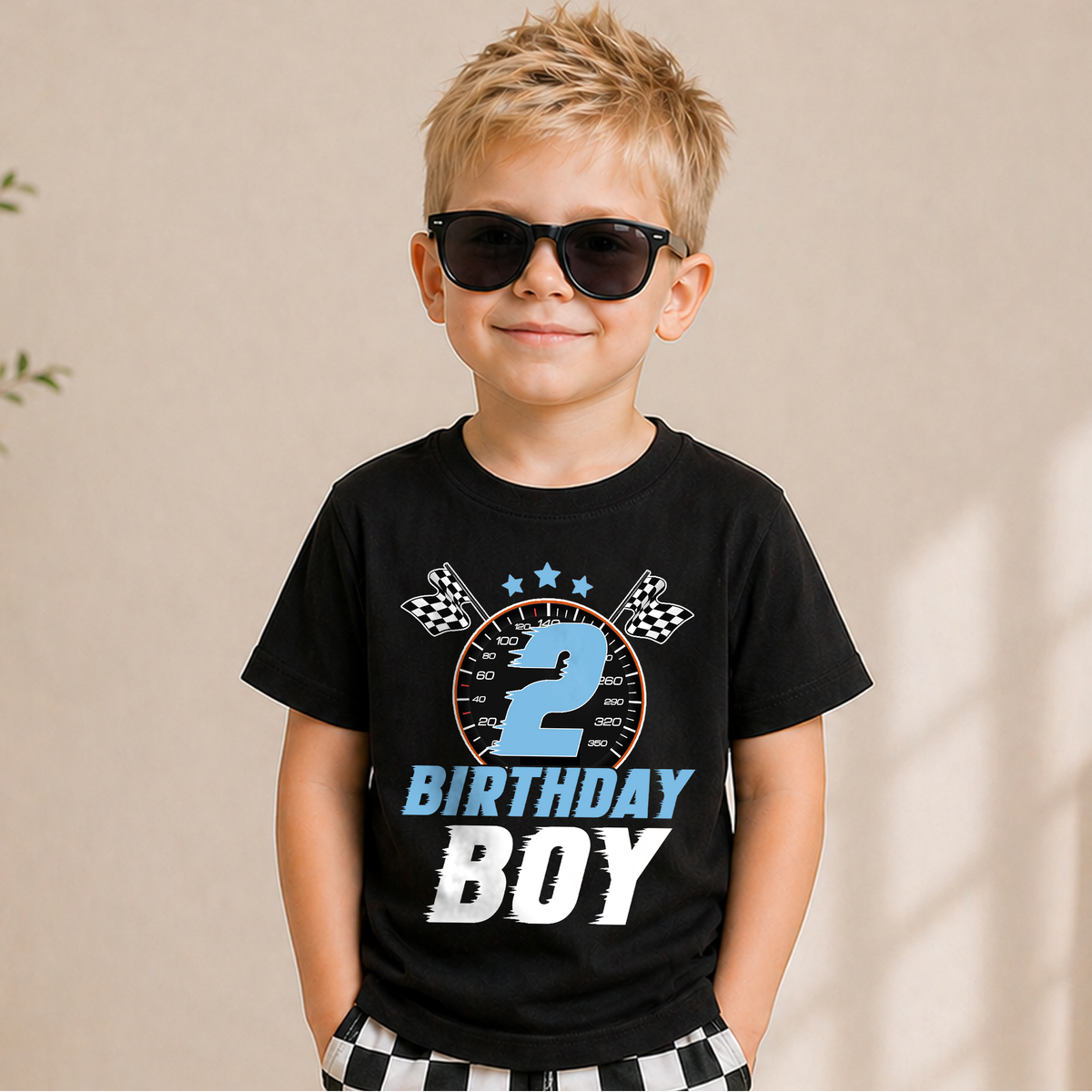 Boys Custom Racing 2nd Birthday Shirt, TWO FAST — product view 5