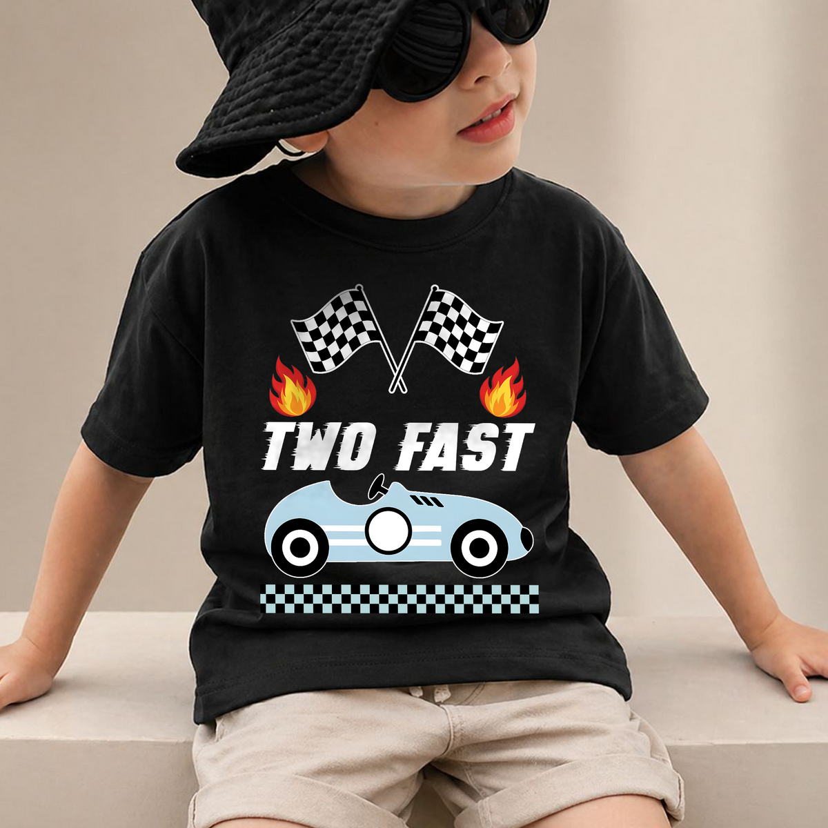 Toddler Personalized Racing 2nd Birthday Shirt, TWO FAST — product view 2