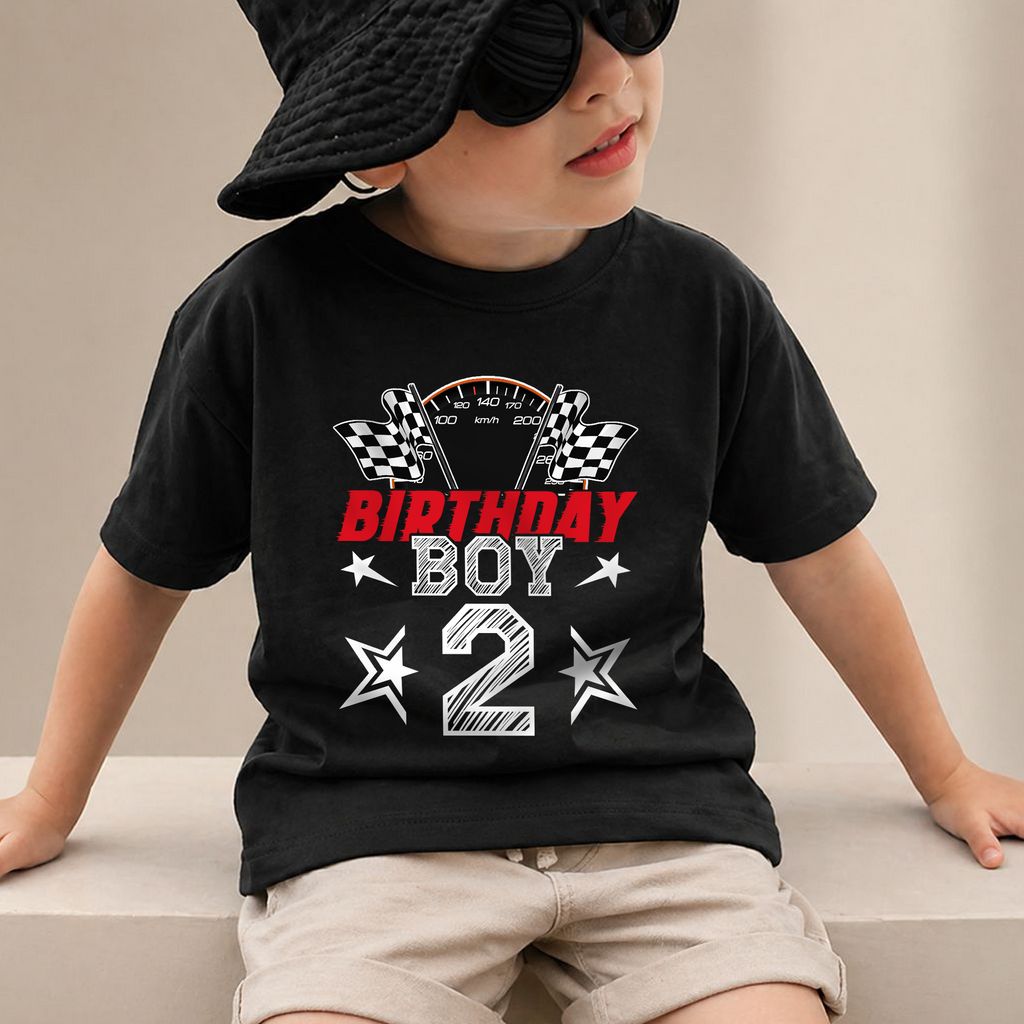 Boys Personalized Racing 2nd Birthday Shirt, TWO FAST — product view 2