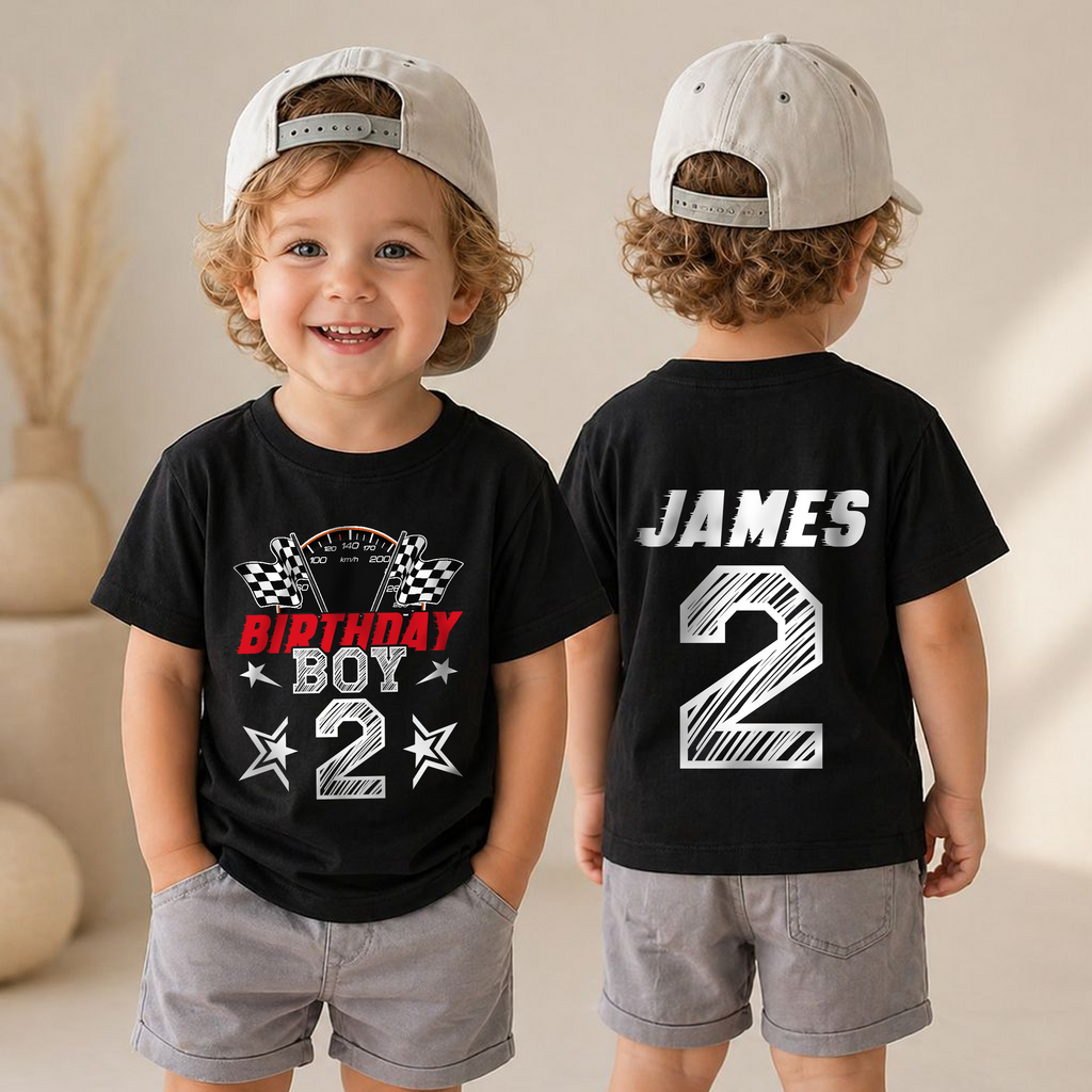 Boys Personalized Racing 2nd Birthday Shirt, TWO FAST — product view 4