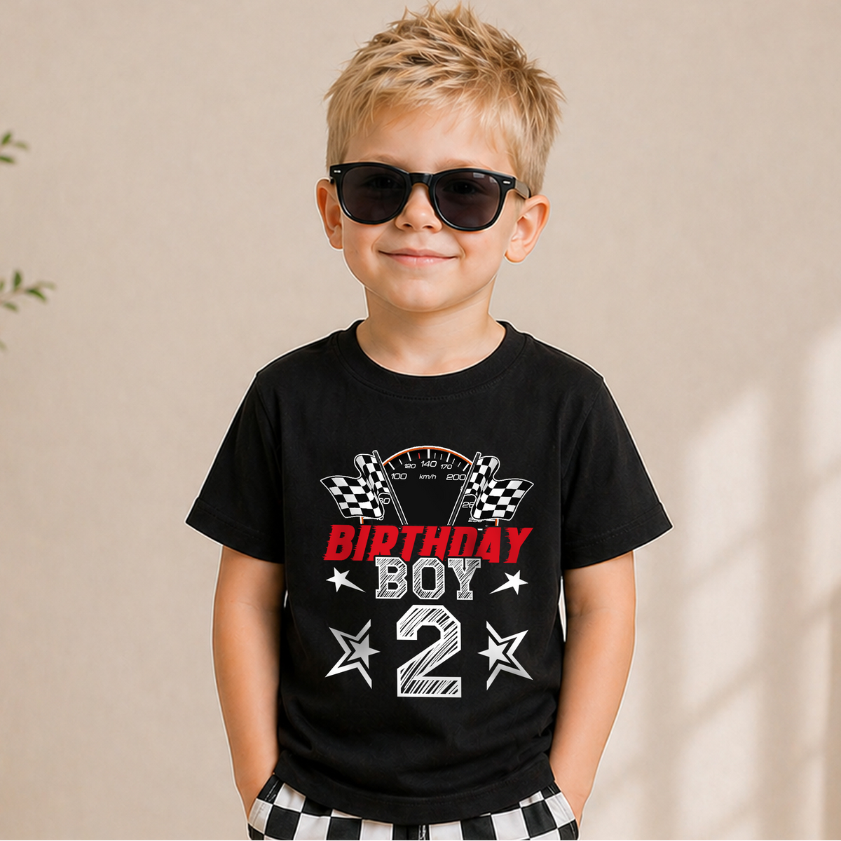 Boys Personalized Racing 2nd Birthday Shirt, TWO FAST — product view 5