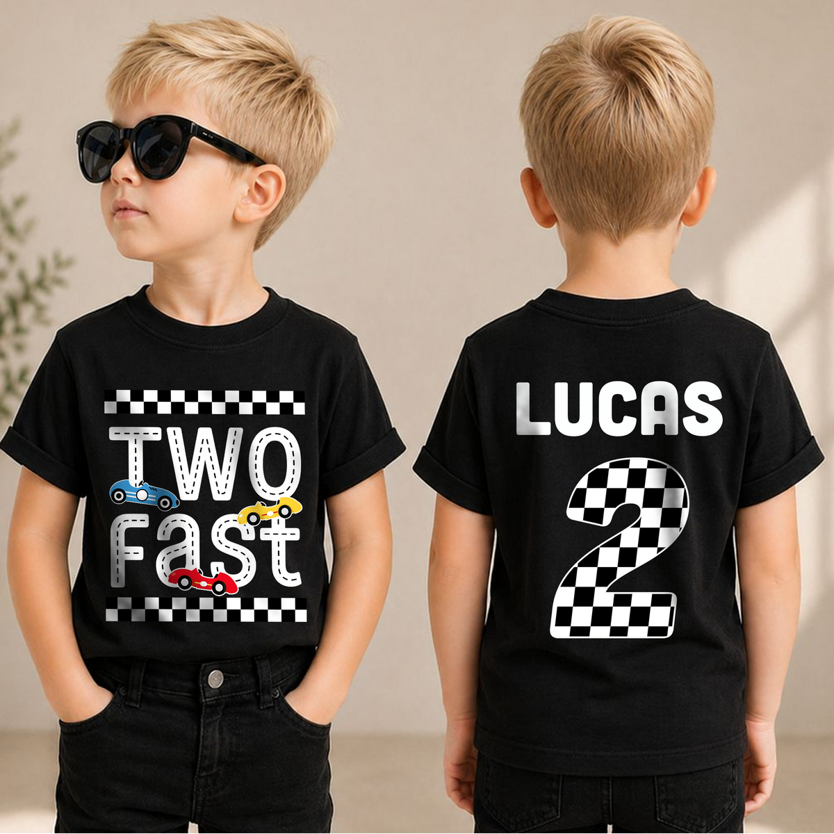 Personalized Racing Birthday Boy Shirt 2, TWO FAST — product view 1