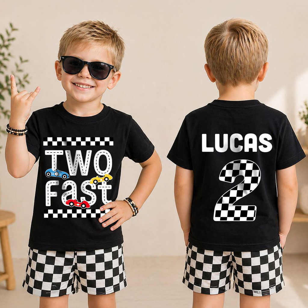 Personalized Racing Birthday Boy Shirt 2, TWO FAST — product view 3