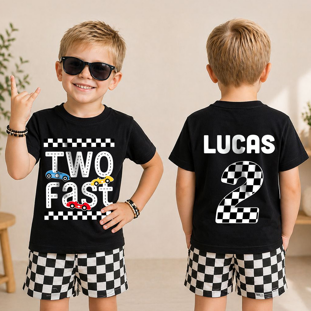 Personalized Racing Birthday Boy Shirt 2, TWO FAST — product view 3