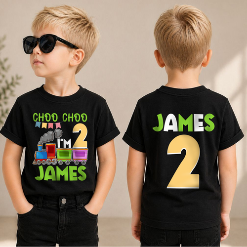 Boys Custom Choo Choo I'm 2 2nd Birthday Shirt for Boys — product view 1