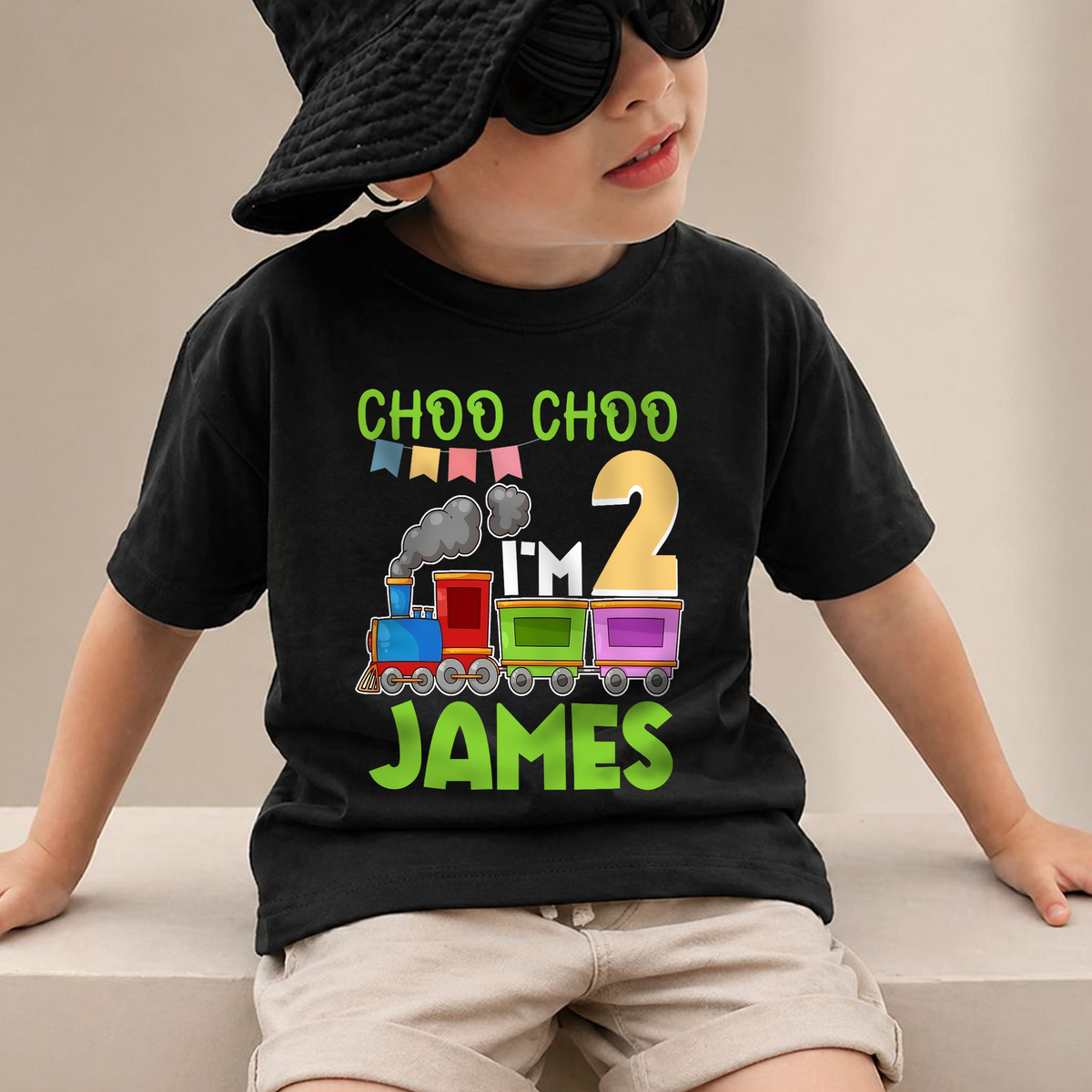 Boys Custom Choo Choo I'm 2 2nd Birthday Shirt for Boys — product view 2