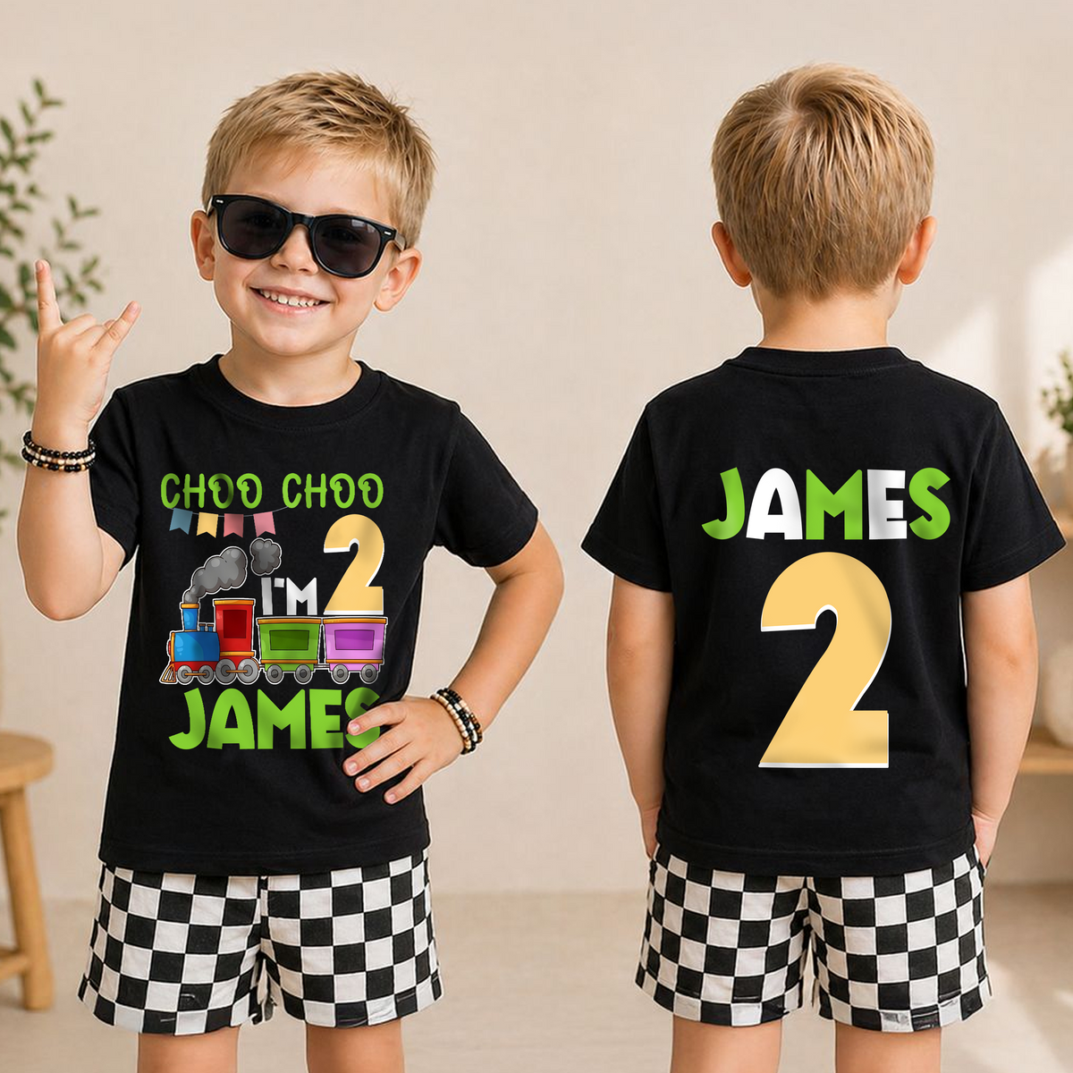 Boys Custom Choo Choo I'm 2 2nd Birthday Shirt for Boys — product view 3