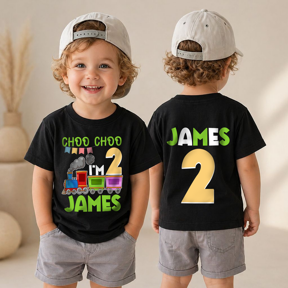 Boys Custom Choo Choo I'm 2 2nd Birthday Shirt for Boys — product view 4