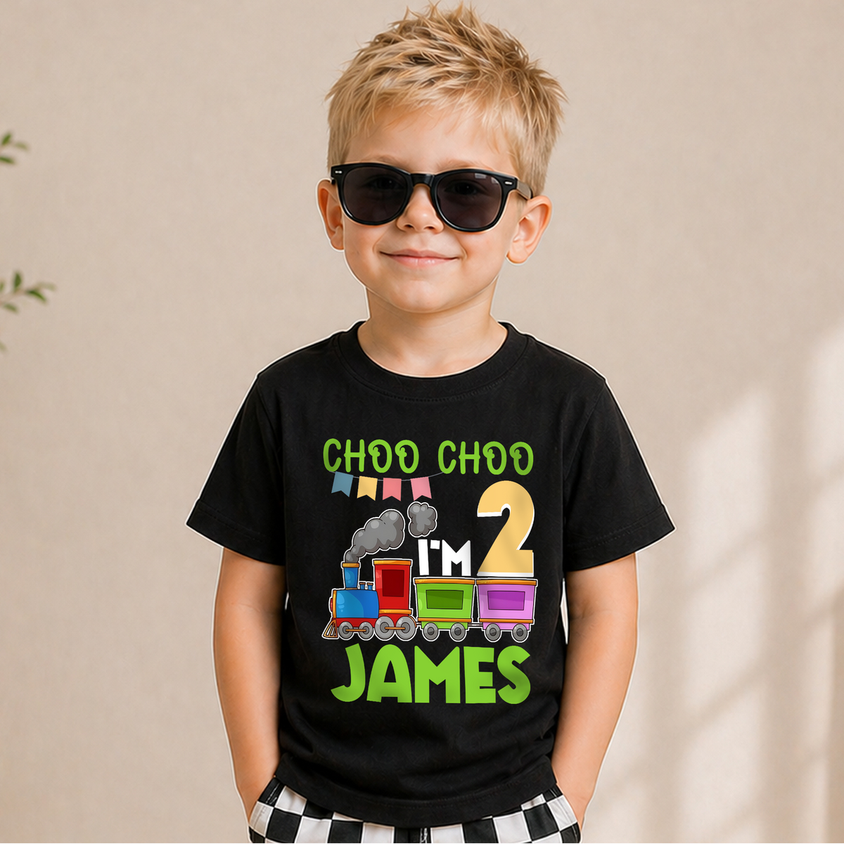 Boys Custom Choo Choo I'm 2 2nd Birthday Shirt for Boys — product view 5