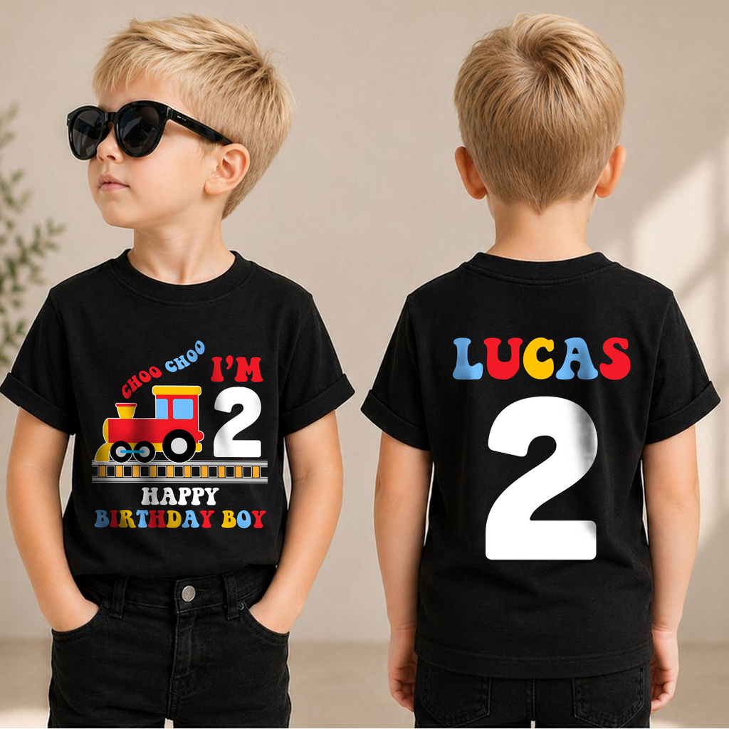 Toddler Personalized Choo Choo I'm 2 2nd Birthday Shirt — product view 1