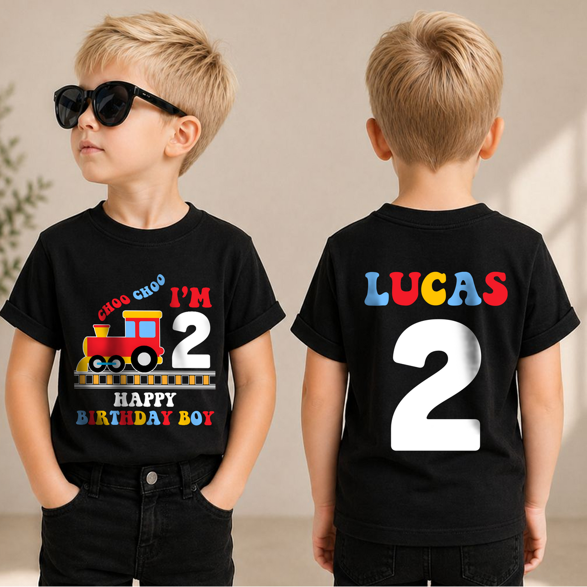 Toddler Personalized Choo Choo I'm 2 2nd Birthday Shirt — product view 1